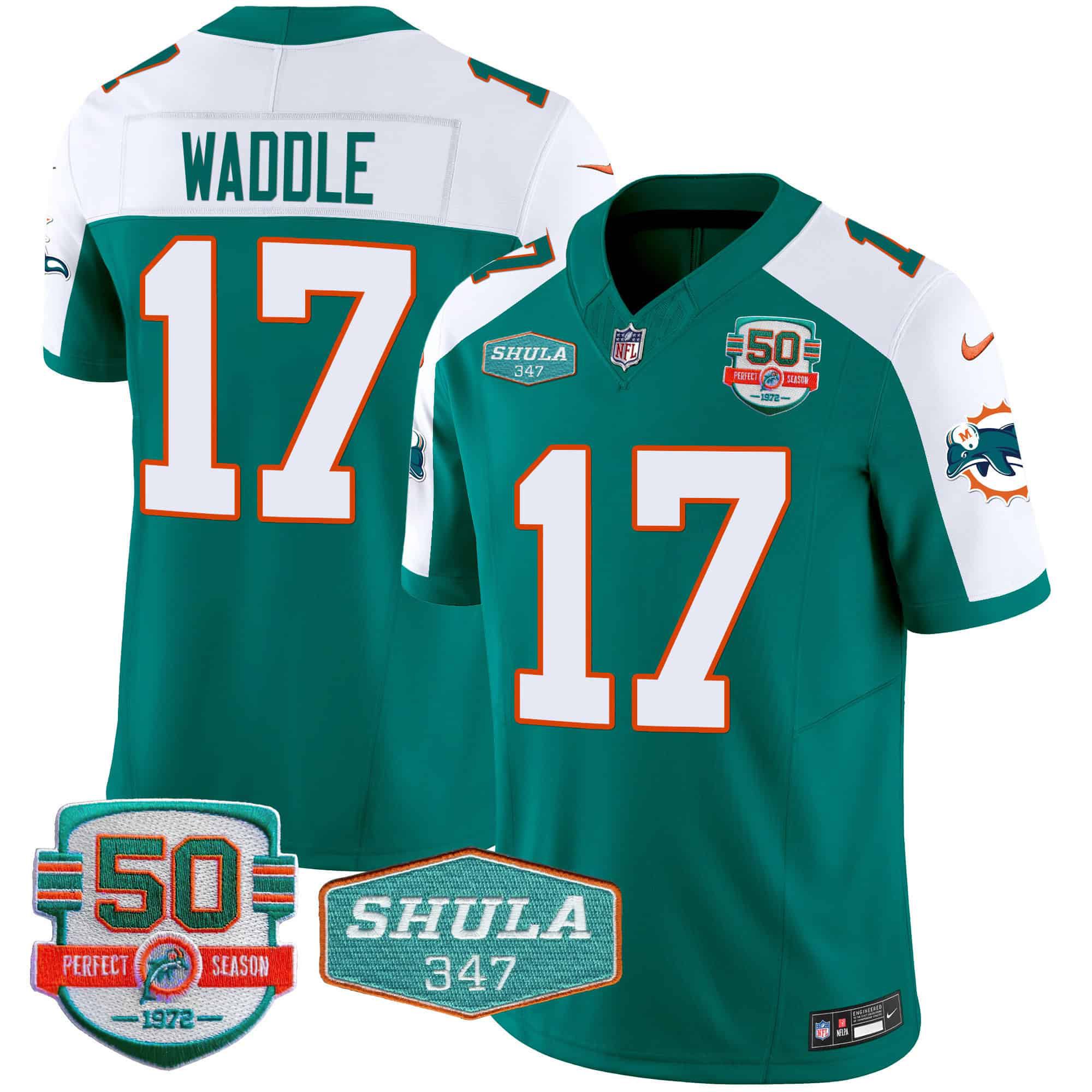 Men Miami Dolphins #17 Waddle Green 2024 Nike Throwback Shula 347 Patch Vapor NFL Jersey